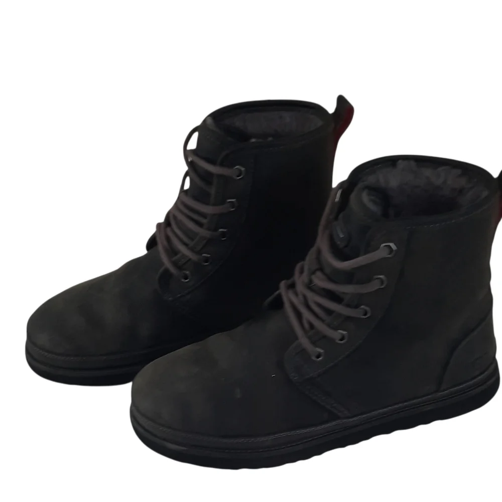 UGG Harkley Charcoal Waterproof Leather Fur Chukka Lace Boots Shoes Size 8 Men